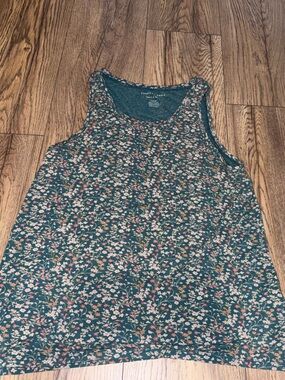 Green Floral Scoop Neck Tank Top